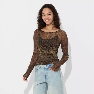 NWT Wild Fable Long-Sleeve Leopard Mesh Top - Size Medium